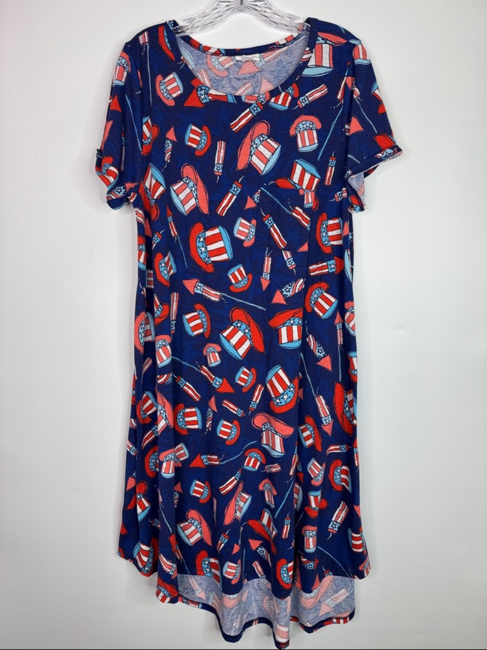 LuLaRoe Patriotic Firework 4th Of July Print Carly Dress Size Large